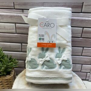 CARO HOME ❤️ 2pk Hampshire Bunny With Bow Cotton Hand Towels NWT
